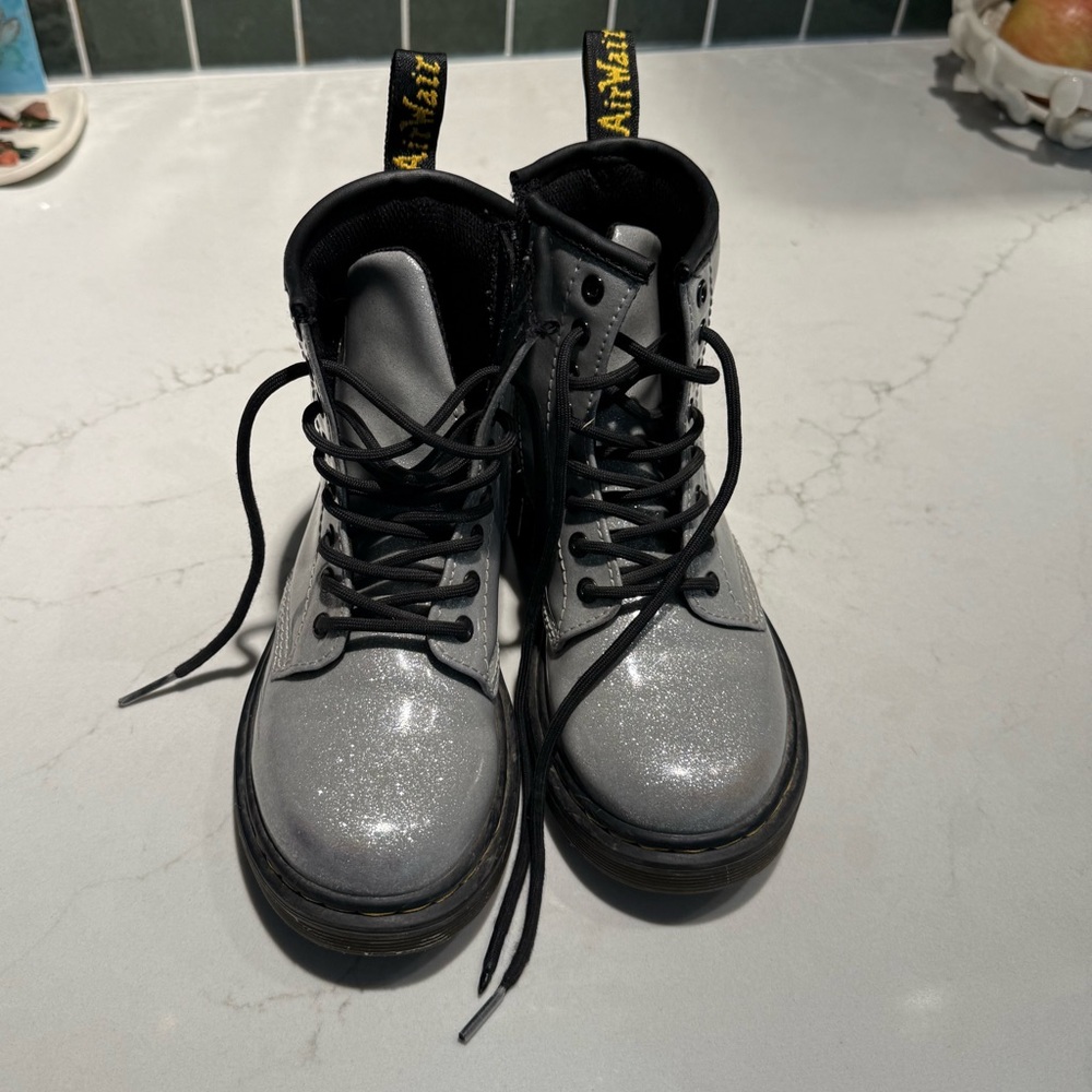 Dr. Martens Shimmering Silver Combat Boots